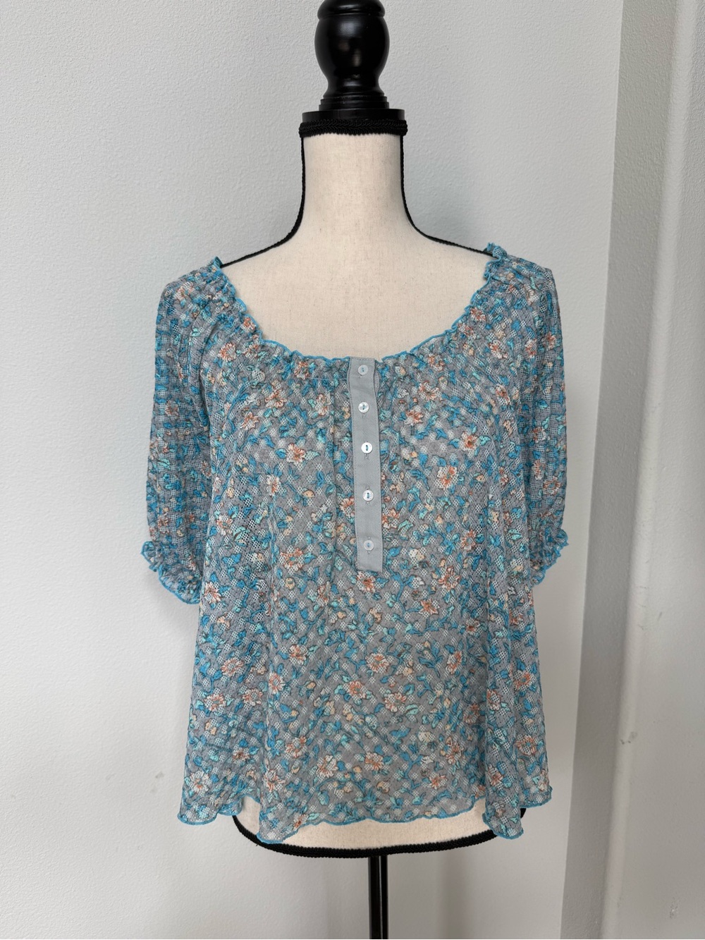 Free People Blue Floral Peasant Blouse